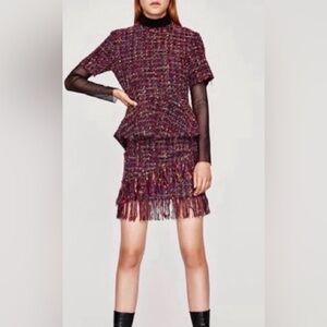 Zara Burgundy/Purple Tweed Skirt & Top SET - NWOT